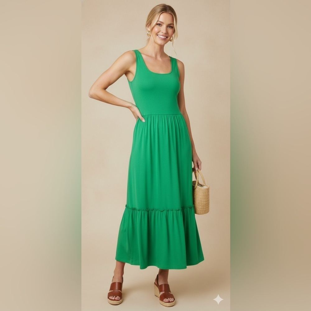 Jason Wu Green Tiered knit Shirred hem sleeveless midi dress size medium
